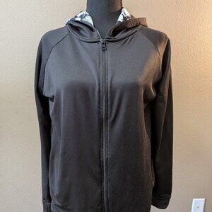 KAY UNGER Full-Zip Hoodie Jacket - Black/Floral Lining - Size M